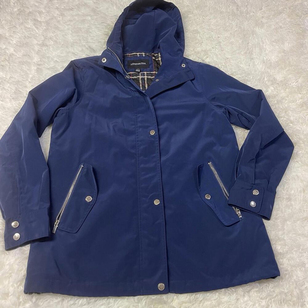 London Fog Women’s Hooded Coat Navy Water Resistant Small